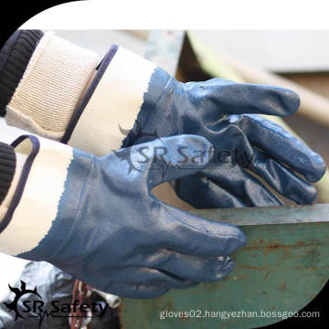 SRSAFETY Smooth nitrile chemical gloves/oil resistant gloves,heavy duty safety cuff gloves